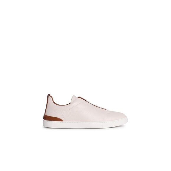 ZEGNA 'Triple Stitch' Cream Leather Sneakers